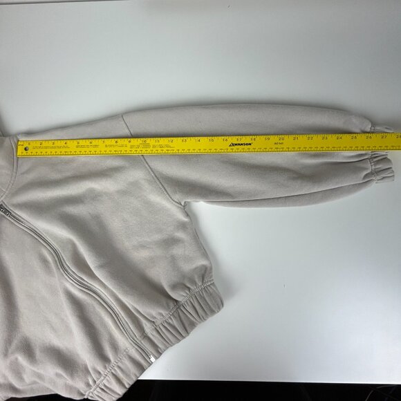 Zara Cropped Hoodie Large Cream Zip Up - Picture 8 of 11